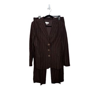 Isaac Mizrahi for Target Brown Linen Pinstriped Blazer Pants Suit Jacket Sz 8